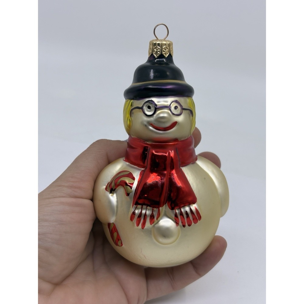 Vtg Hand Blown Glass snowman Christmas Ornament European